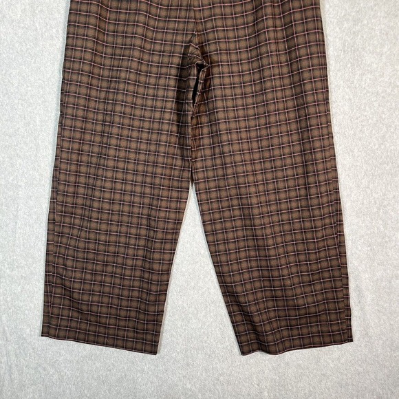 Lucky Brand Wide Leg Pants Medium Brown Plaid Academia Menswear Pleated Trousers - Picture 15 of 16